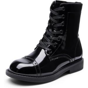 DREAM PAIRS Girls Boys Combat Ankle Boots Side Zipper Shoes with Lace Up for Toddler/Little Kid/Big Kid(All Black)