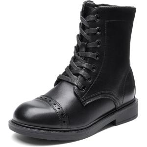 DREAM PAIRS Girls Boys Combat Ankle Boots Side Zipper Shoes with Lace Up for Toddler/Little Kid/Big Kid(Black)
