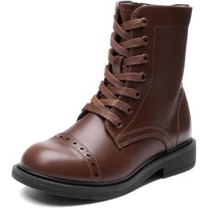 DREAM PAIRS Girls Boys Combat Ankle Boots Side Zipper Shoes with Lace Up for Toddler/Little Kid/Big Kid(Brown)