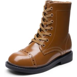 DREAM PAIRS Girls Boys Combat Ankle Boots Side Zipper Shoes with Lace Up for Toddler/Little Kid/Big Kid(Tan)