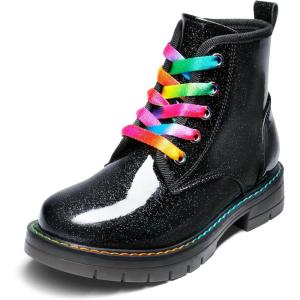 DREAM PAIRS Girls Boys Glitter Ankle Boots Side Zipper Combat Shoes with Lace Up for Toddler/Little Kid/Big Kid(Black/Pu)