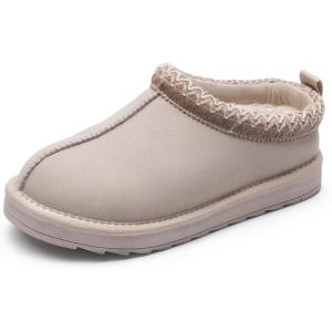 DREAM PAIRS Girls Boys Slippers Kids House Fuzzy Indoor Outdoor FuzzyEasy Kid’s Slip-on Slipper for Little Kid Big Kid(Sand)