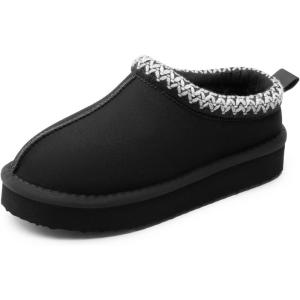 DREAM PAIRS Girls Boys Slippers Kids House Fuzzy Platform Indoor Outdoor Kid’s Slip on Slipper for Little Kid Big Kid(Black)