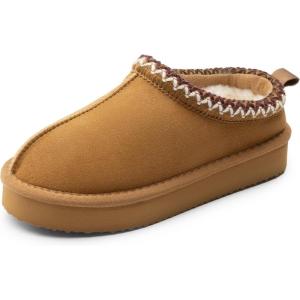 DREAM PAIRS Girls Boys Slippers Kids House Fuzzy Platform Indoor Outdoor Kid’s Slip on Slipper for Little Kid Big Kid(Camel)