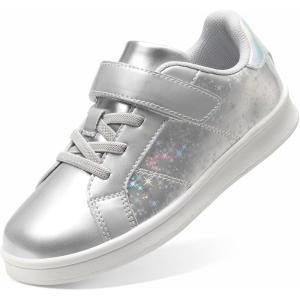 DREAM PAIRS Girls Boys Sneakers Tennis School Shoes Casual Walking Storybook Footwear for Little/Big Kids(Silver)