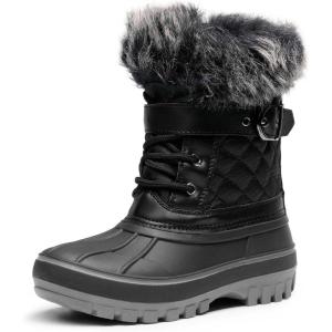 DREAM PAIRS Girls Boys Snow Boots Water-Resistant Outdoor Warm Cozy Anti-Slip Mid Calf Faux Fur Lining Winter Shoes for Little/Big Kids(Black)