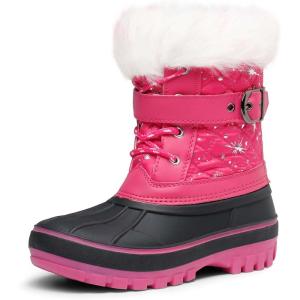 DREAM PAIRS Girls Boys Snow Boots Water-Resistant Outdoor Warm Cozy Anti-Slip Mid Calf Faux Fur Lining Winter Shoes for Little/Big Kids(Fuchsia)