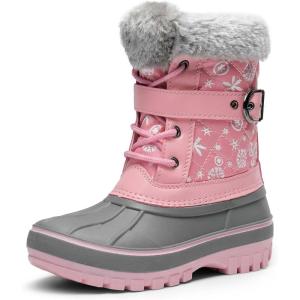 DREAM PAIRS Girls Boys Snow Boots Water-Resistant Outdoor Warm Cozy Anti-Slip Mid Calf Faux Fur Lining Winter Shoes for Little/Big Kids(Pink)