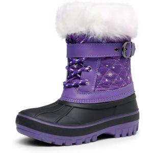 DREAM PAIRS Girls Boys Snow Boots Water-Resistant Outdoor Warm Cozy Anti-Slip Mid Calf Faux Fur Lining Winter Shoes for Little/Big Kids(Purple)