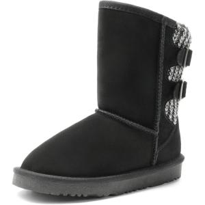 DREAM PAIRS Girls Boys Winter Boots Faux Fur Lined Mid Calf Kids Snow Tall Shoes FuzzyChic Kid’s Buckle for Little Kid/Big Kid(Black)