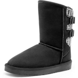 DREAM PAIRS Girls Boys Winter Boots Faux Fur Lined Mid Calf Kids Snow Tall Shoes FuzzyChic Kid’s Buckle for Little Kid/Big Kid(Black/Grey)