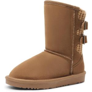 DREAM PAIRS Girls Boys Winter Boots Faux Fur Lined Mid Calf Kids Snow Tall Shoes FuzzyChic Kid’s Buckle for Little Kid/Big Kid(Chesnut)