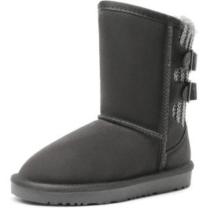 DREAM PAIRS Girls Boys Winter Boots Faux Fur Lined Mid Calf Kids Snow Tall Shoes FuzzyChic Kid’s Buckle for Little Kid/Big Kid(Grey)