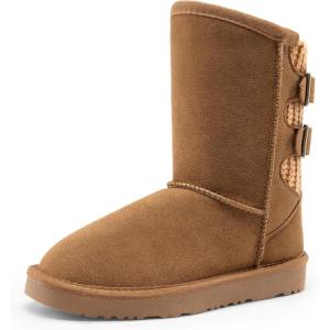 DREAM PAIRS Girls Boys Winter Boots Faux Fur Lined Mid Calf Kids Snow Tall Shoes FuzzyChic Kid’s Buckle for Little Kid/Big Kid(Light Brown)