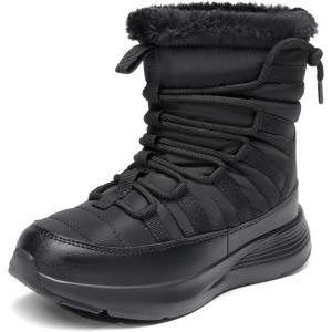 DREAM PAIRS Girls Boys Winter Snow Boots, Slip Resistant Faux Fur Lined, Windproof Warm Slip-On Boots for Kids(Black)