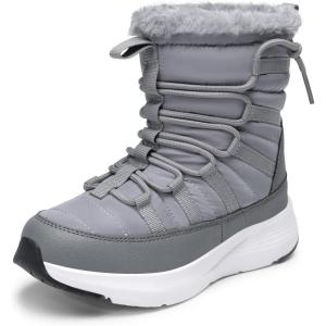 DREAM PAIRS Girls Boys Winter Snow Boots, Slip Resistant Faux Fur Lined, Windproof Warm Slip-On Boots for Kids(Grey)