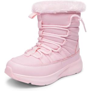 DREAM PAIRS Girls Boys Winter Snow Boots, Slip Resistant Faux Fur Lined, Windproof Warm Slip-On Boots for Kids(Pink)