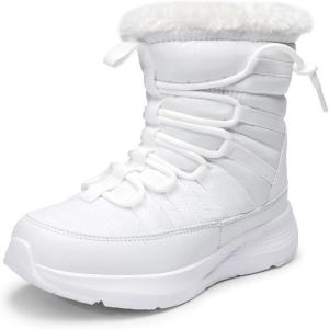 DREAM PAIRS Girls Boys Winter Snow Boots, Slip Resistant Faux Fur Lined, Windproof Warm Slip-On Boots for Kids(White)