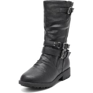 DREAM PAIRS Girls Buckle Zipper Knee High Winter Boots(Black)