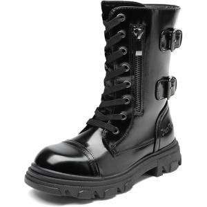 DREAM PAIRS Girls Combat Boots Side Zipper Ankle Booties Toddler/Little Kid/Big Kid(All Black)