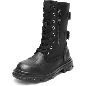 DREAM PAIRS Girls Combat Boots Side Zipper Ankle Booties Toddler/Little Kid/Big Kid(Black)