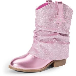 DREAM PAIRS Girls Cowboy Cowgirl Boots 2-in-1 Western Removable Cuff Fold Over Embroidered Fashion Mid Calf Shoes(Pink)