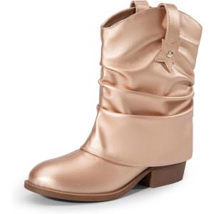 DREAM PAIRS Girls Cowboy Cowgirl Boots 2-in-1 Western Removable Cuff Fold Over Embroidered Fashion Mid Calf Shoes(Rose Gold)