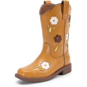 DREAM PAIRS Girls Cowgirl Boots Kids Mid Calf Western Boots Riding Shoes for Toddler/Little Kid/Big Kid(Camel)