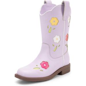 DREAM PAIRS Girls Cowgirl Boots Kids Mid Calf Western Boots Riding Shoes for Toddler/Little Kid/Big Kid(Light Purple)