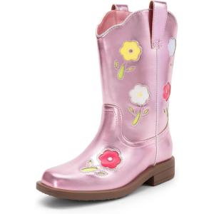 DREAM PAIRS Girls Cowgirl Boots Kids Mid Calf Western Boots Riding Shoes for Toddler/Little Kid/Big Kid(Pink)