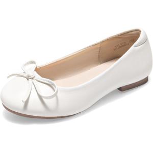 DREAM PAIRS Girls Dress Shoes Ballet Flats Slip-on Fashion Bow Flower Girl Shoes for Wedding, School, Party, Birthday(Ivory)