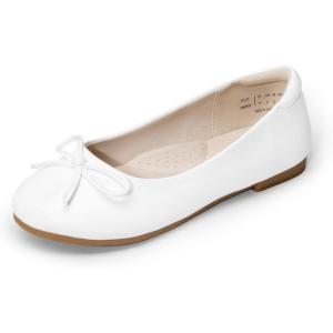 DREAM PAIRS Girls Dress Shoes Ballet Flats Slip-on Fashion Bow Flower Girl Shoes for Wedding, School, Party, Birthday(White)