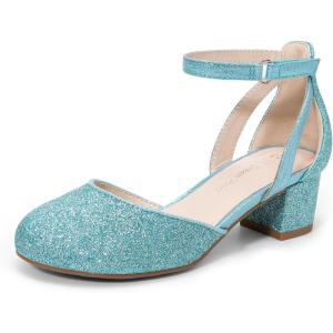 DREAM PAIRS Girls Dress Shoes Closed Toe High Heels Ankle Strap Toddler Little Big Kid Wedding Flower Party Pump(Blue)
