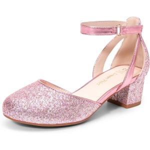 DREAM PAIRS Girls Dress Shoes Closed Toe High Heels Ankle Strap Toddler Little Big Kid Wedding Flower Party Pump(Pink)