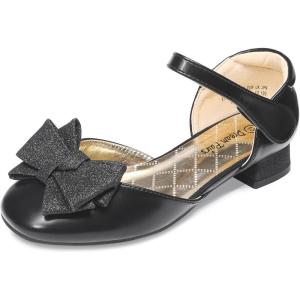 DREAM PAIRS Girls Dress Shoes Closed Toe Low Heels Ankle Strap Bow Ballet Wedding Party Sandals Princess Flower Shoes for Little Kid(Black)