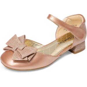 DREAM PAIRS Girls Dress Shoes Closed Toe Low Heels Ankle Strap Bow Ballet Wedding Party Sandals Princess Flower Shoes for Little Kid(Rose Gold)