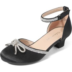 DREAM PAIRS Girls Dress Shoes Closed Toe Low Heels Ankle Strap Pumps for Toddler Little Big Kid Flower Party Wedding Princess(Black)