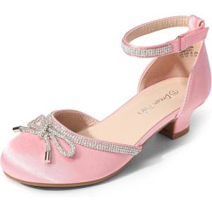 DREAM PAIRS Girls Dress Shoes Closed Toe Low Heels Ankle Strap Pumps for Toddler Little Big Kid Flower Party Wedding Princess(Pink)