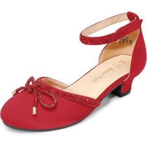 DREAM PAIRS Girls Dress Shoes Closed Toe Low Heels Ankle Strap Pumps for Toddler Little Big Kid Flower Party Wedding Princess(Red)
