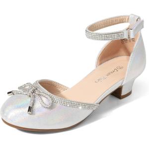 DREAM PAIRS Girls Dress Shoes Closed Toe Low Heels Ankle Strap Pumps for Toddler Little Big Kid Flower Party Wedding Princess(Silver)