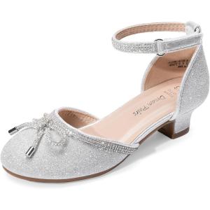 DREAM PAIRS Girls Dress Shoes Closed Toe Low Heels Ankle Strap Pumps for Toddler Little Big Kid Flower Party Wedding Princess(Silver-glitter)