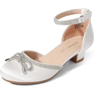 DREAM PAIRS Girls Dress Shoes Closed Toe Low Heels Ankle Strap Pumps for Toddler Little Big Kid Flower Party Wedding Princess(White)