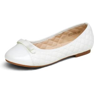 DREAM PAIRS Girls Dress Shoes Flower Girl Slip-on Bow Ballet Flats for Wedding, Party, School (Little Kid/Big Kid)(White)