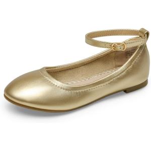 DREAM PAIRS Girls Dress Shoes Girl’s Ballerina Flat Ankle Strap Ballet Flats (Toddler/Little Kid/Big Kid)(Gold-pu)