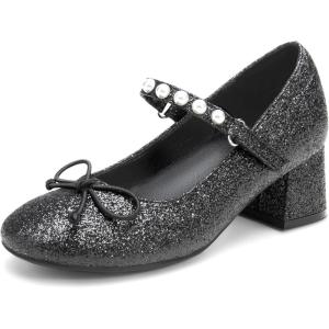DREAM PAIRS Girls Dress Shoes High Heels Party Wedding Princess Pump for Little Big Kid(Black-glitter)