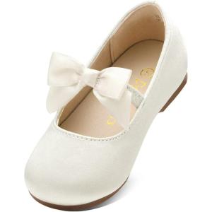DREAM PAIRS Girls Dress Shoes Mary Jane Flower Girl Bow Ballet Flats for Wedding Party Toddler/Little Kid(Ivory)