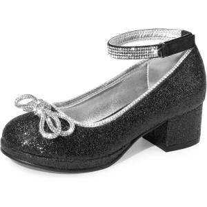 DREAM PAIRS Girls Dress Shoes Platform Chunky Heel Ankle Strap Princess Flats Flower Party Wedding Pump for Little Big Kid(Black)