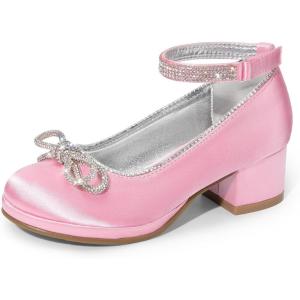 DREAM PAIRS Girls Dress Shoes Platform Chunky Heel Ankle Strap Princess Flats Flower Party Wedding Pump for Little Big Kid(Pink)