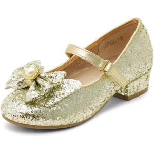 DREAM PAIRS Girls Dress Shoes Princess Shoes for Toddler Little Girl Mary Jane Low Heels Glitter Flower Party Wedding Footwear(Gold)