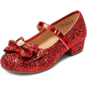 DREAM PAIRS Girls Dress Shoes Princess Shoes for Toddler Little Girl Mary Jane Low Heels Glitter Flower Party Wedding Footwear(Red)